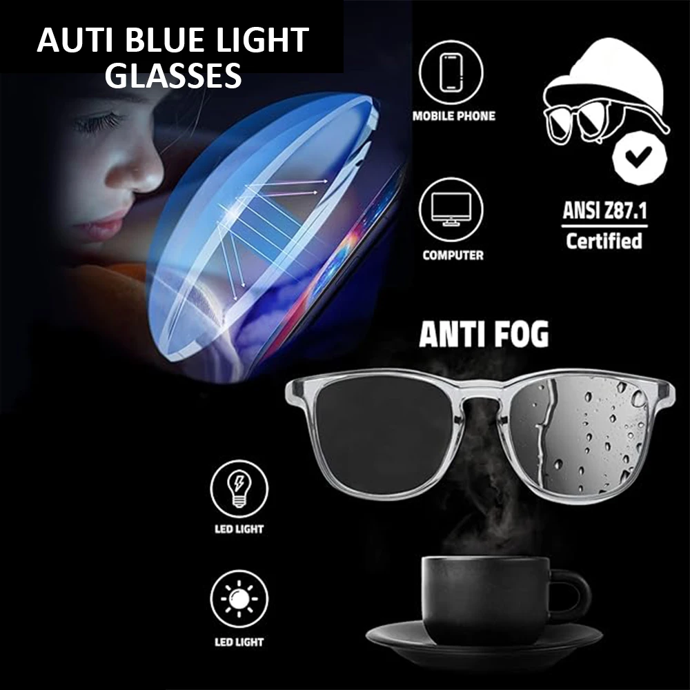 2 Colors Safety Glasses Clear Flat Light Anti-fog Eye Protection & Perfect Gift Choice Model HM9
