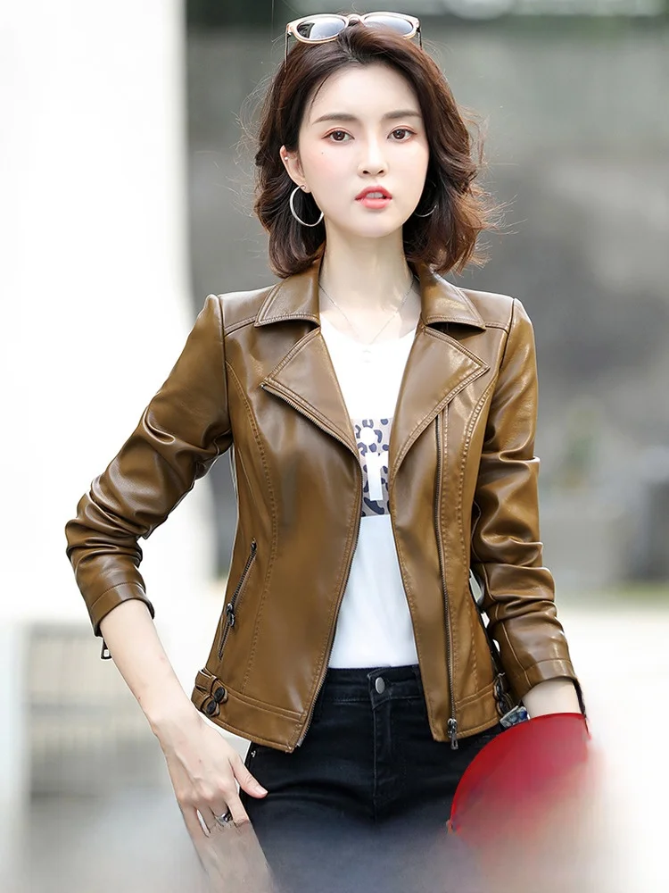 

Весенне-осенняя женская приталенная кожаная куртка из овчины больших размеров, верхняя одежда из натуральной кожи, коллекция 2025 года