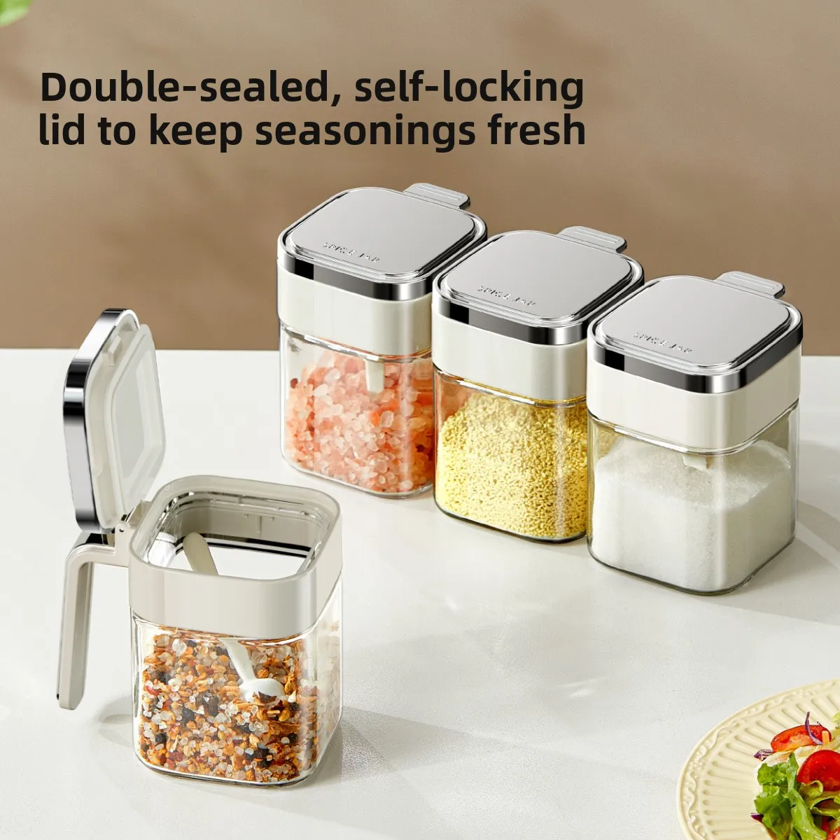 

Sealed Spice Jars Kitchen Glass Salt Sugar Containers 380ml Airtight Storage