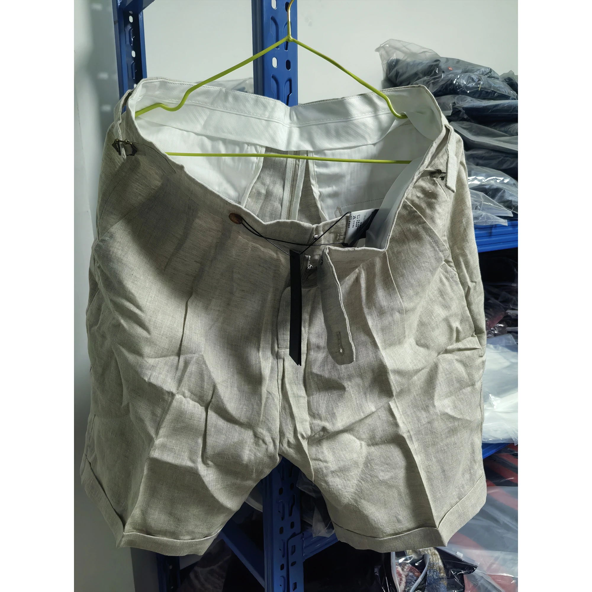 Men's Linen Dress Shorts Lightweight Summer Flat Front Casual Shorts Pleated Adjustable Knee-Length Outfits with Pockets