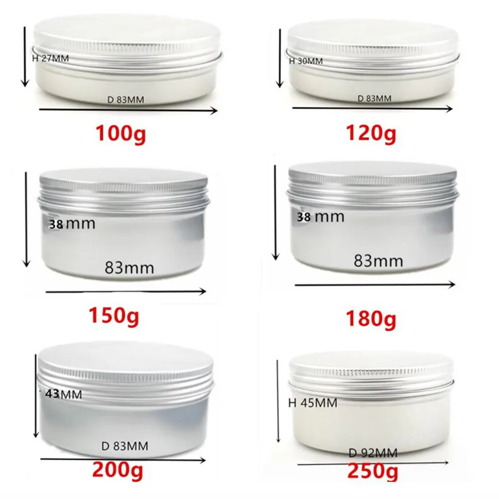 100ml/g 120g/ml 150g 200g /ml 250g/ml Aluminium Tins pot,case containers with screw thread window lid  for Lip Balm Gloss Candle