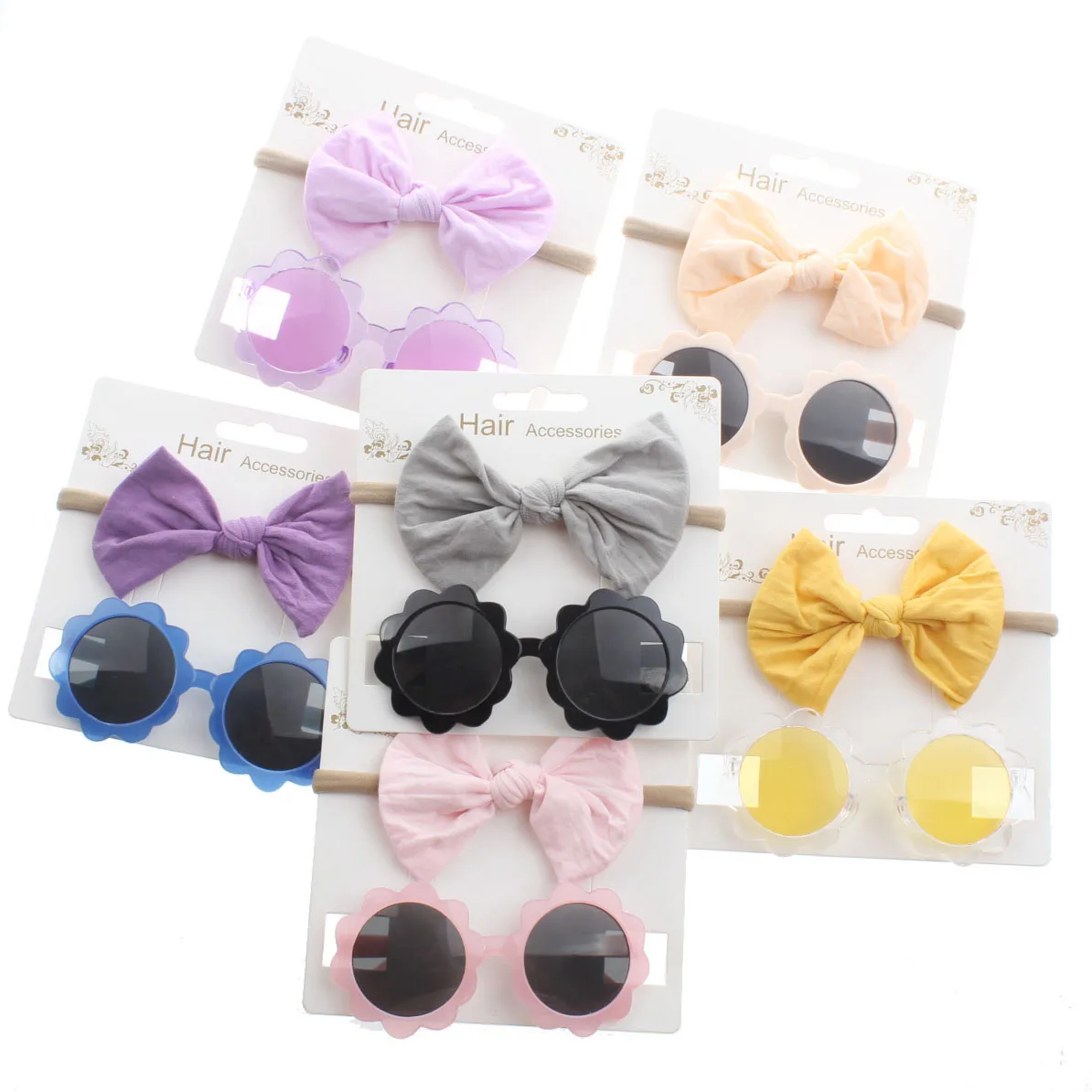 

1Set Baby Nylon Headbands and Sunglasses Infant Girls Flower Hairbands Toddlers Kids Hair Accessories