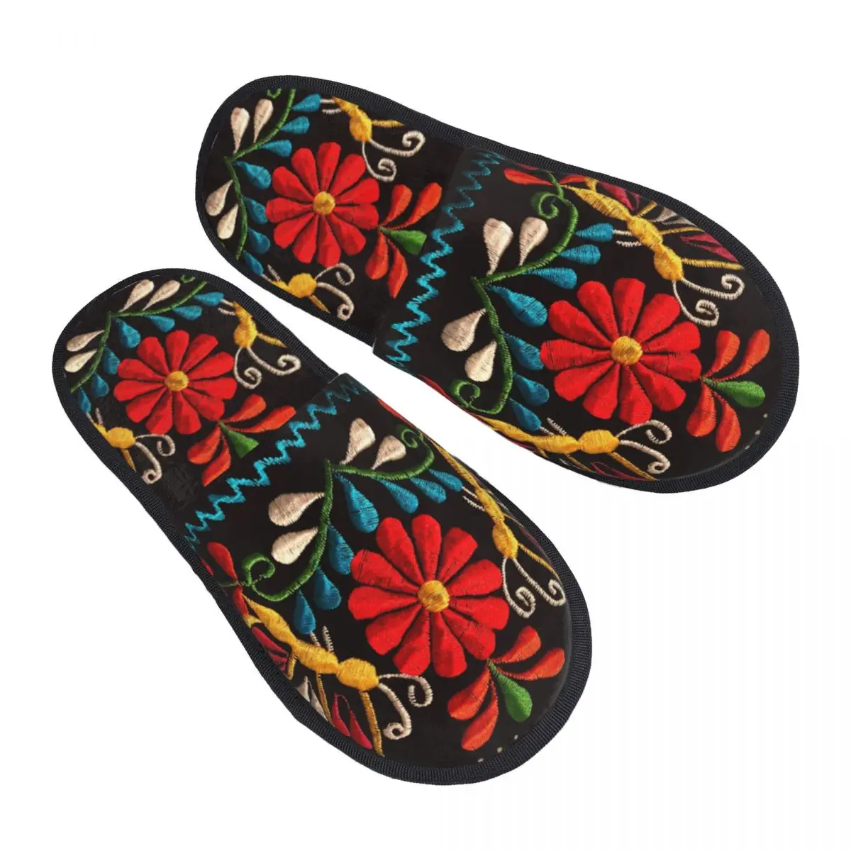 Custom Mexican Butterflies And A Red Flower Guest Slippers for Spa Women Colorful Traditional Embroidery House Slipper