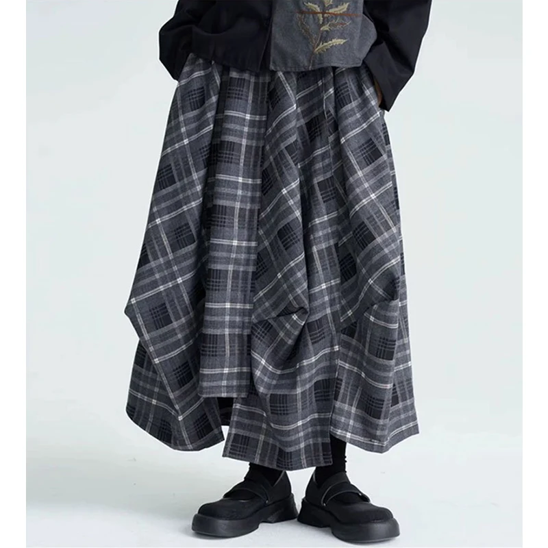 Vintage Plaid jupe Midi femmes Harajuku gothique asymétrique jupes plissées coréen Grunge taille haute Design décontracté une ligne Faldas