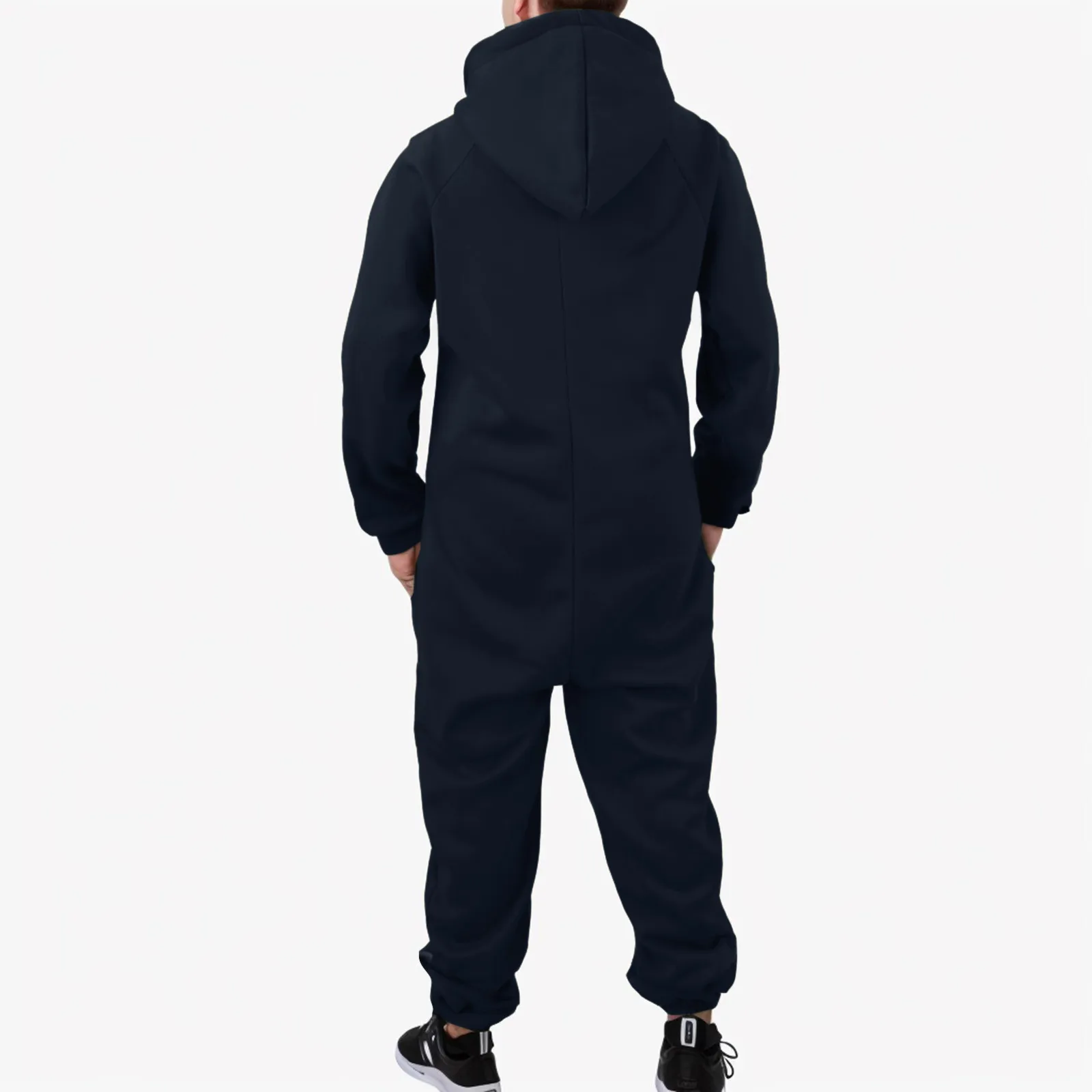 Men Pajamas Home-Wear Jumpsuit Loose Bodysuit Drawstring Casual Solid Color Zipper Hooded Pajama Casual Winter Warm Rompe