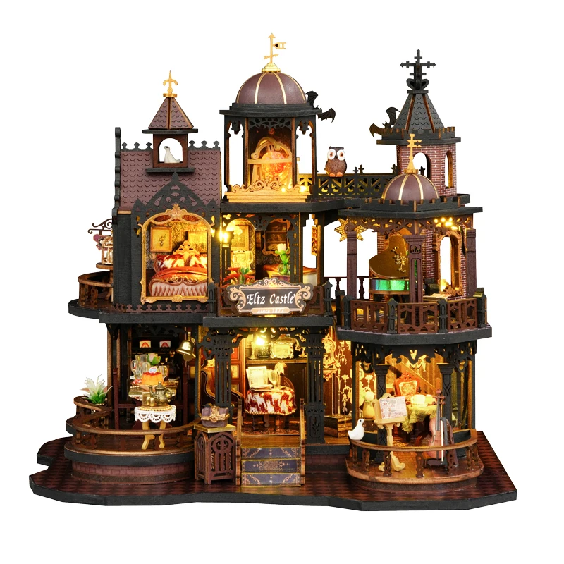 

DIY Wooden Miniature Assembly Building Kits Castle Casa Doll Houses With Furniture Lights Dollhouses For Friends Birthday Gifts