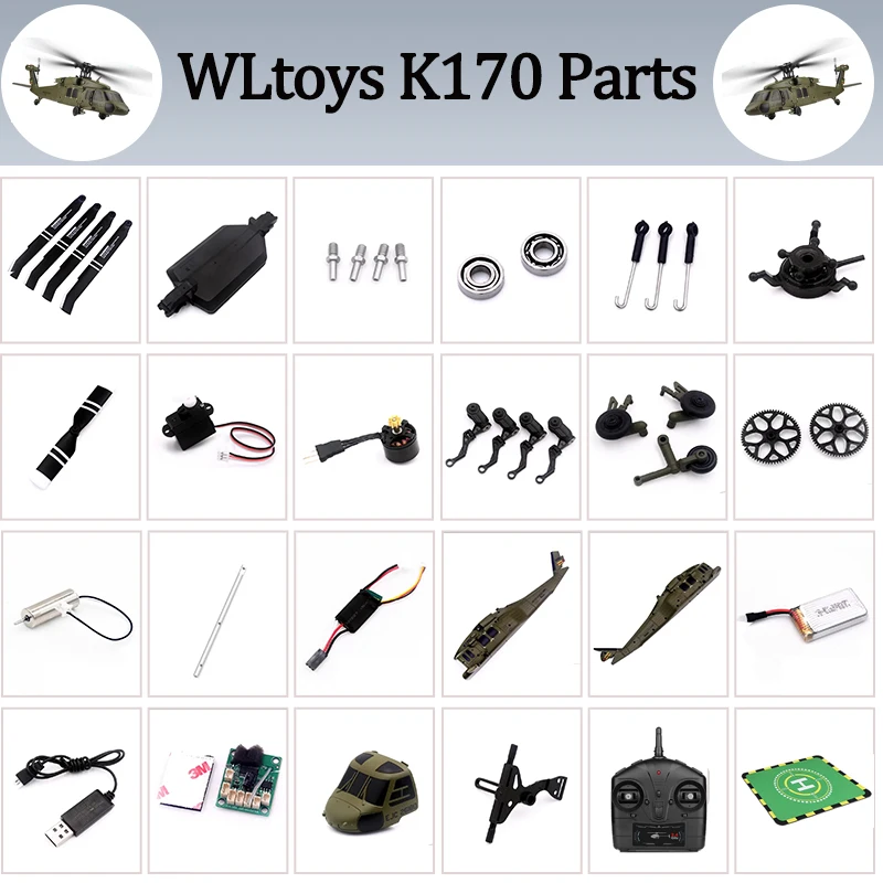

WLtoys K170 RC Helicopter Accessories ESC receiver blade gear tail motor Propeller nose fuselage shell shaft swash plate battery