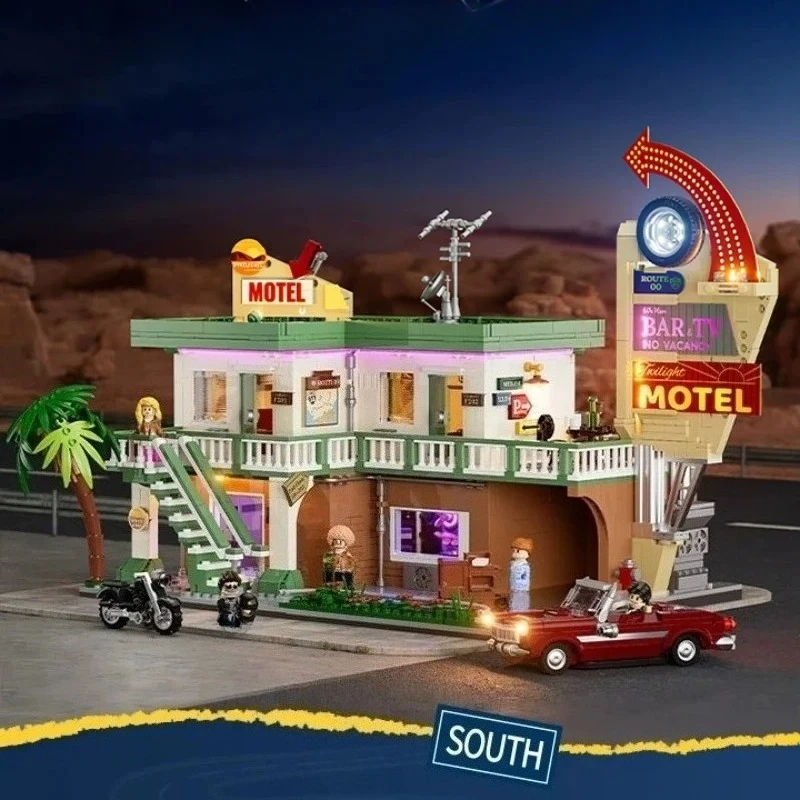 

Road Trip Series Building Blocks Motel City Building Blocks Street Model Educational Toys Desktop Collection Gift