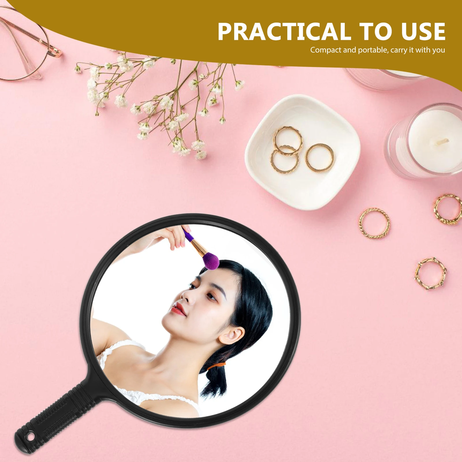 

Multifunctional Makeup Salon Hairdressing Handheld Mirror With Handle Large Clear Surface Black Vanity Mirror For Women Men Home