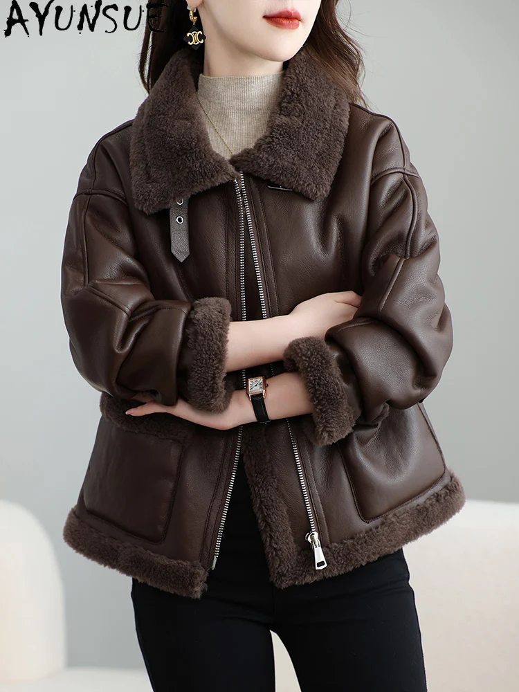 AYUNSUE 100% manteau de fourrure de laine femmes 2025 automne hiver vêtements fourrure intégrée Пajiто Ж onderе nouveau dans manteaux femme veste de moto