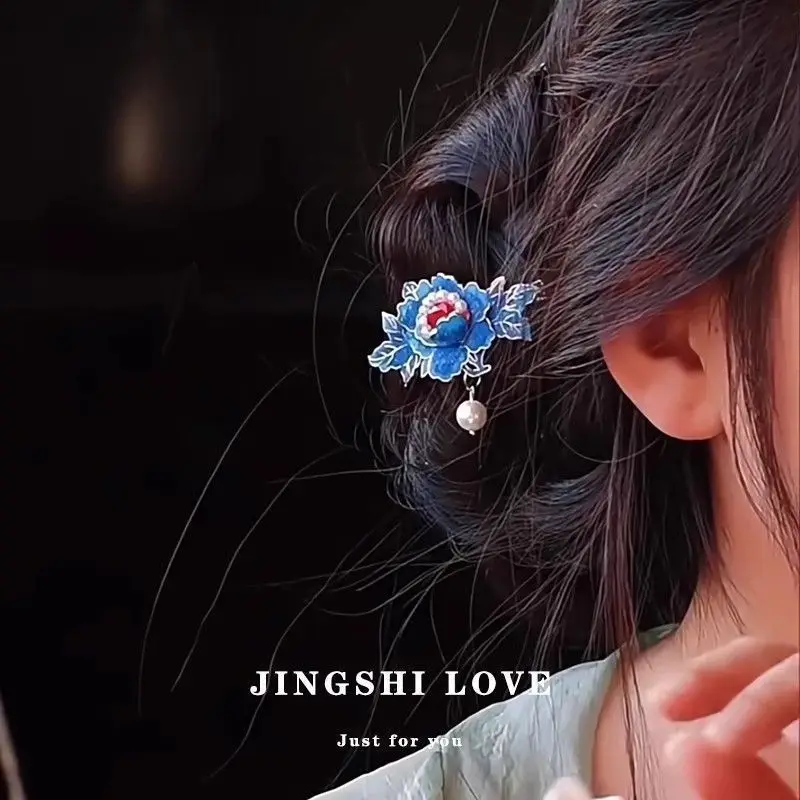 المينا اللون الرمال الفاوانيا الجانب مشبك الشعر