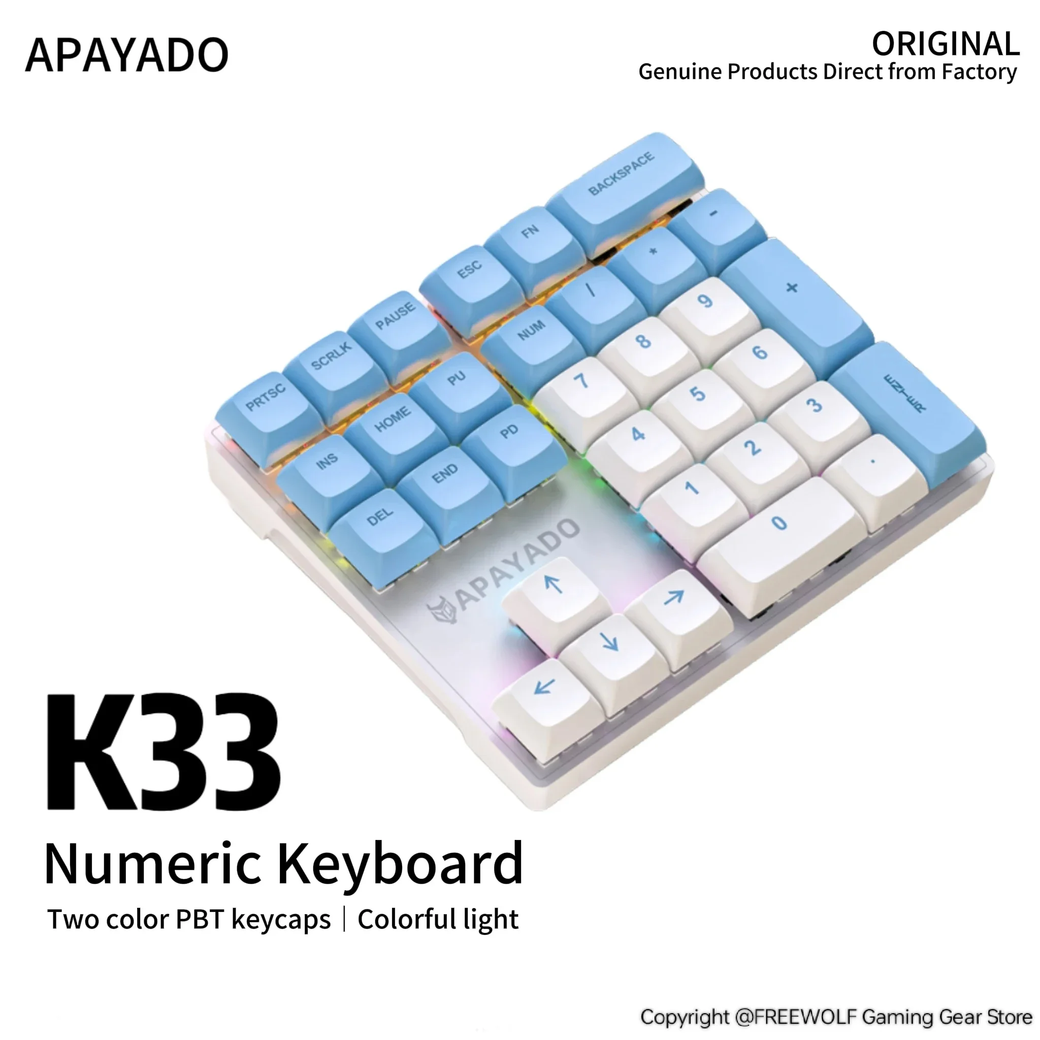 K33 Mini Digital Mechanical Keyboard,33 Keys,Wired Connection,RGB Backlighting,Type-C Interface with Separate Key Cable