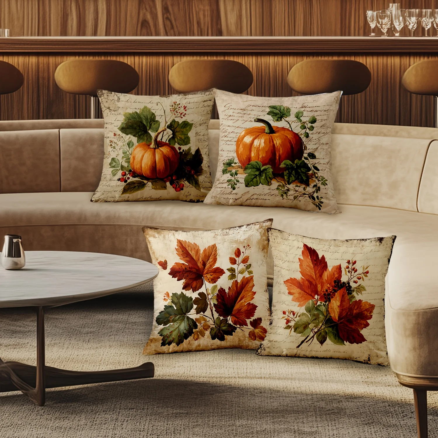 4Pcs Vintage Autumn Leaf Pillow Covers 45x45cm Double-sided Printed Cushion Cases Fall Maple Leaves Home Decor Throw Pillows No