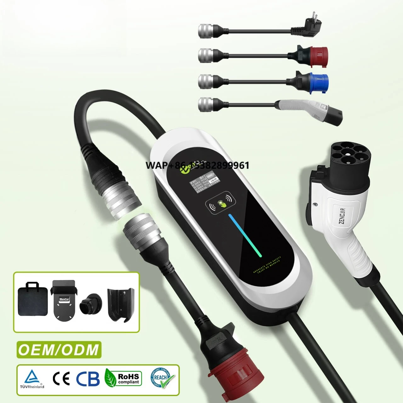 

Model E 32A 22KW Modular Ev Charger with 5 Power Plugs 380V GBT Home Car Chargers Zencar Potable EVSE with Free Holders