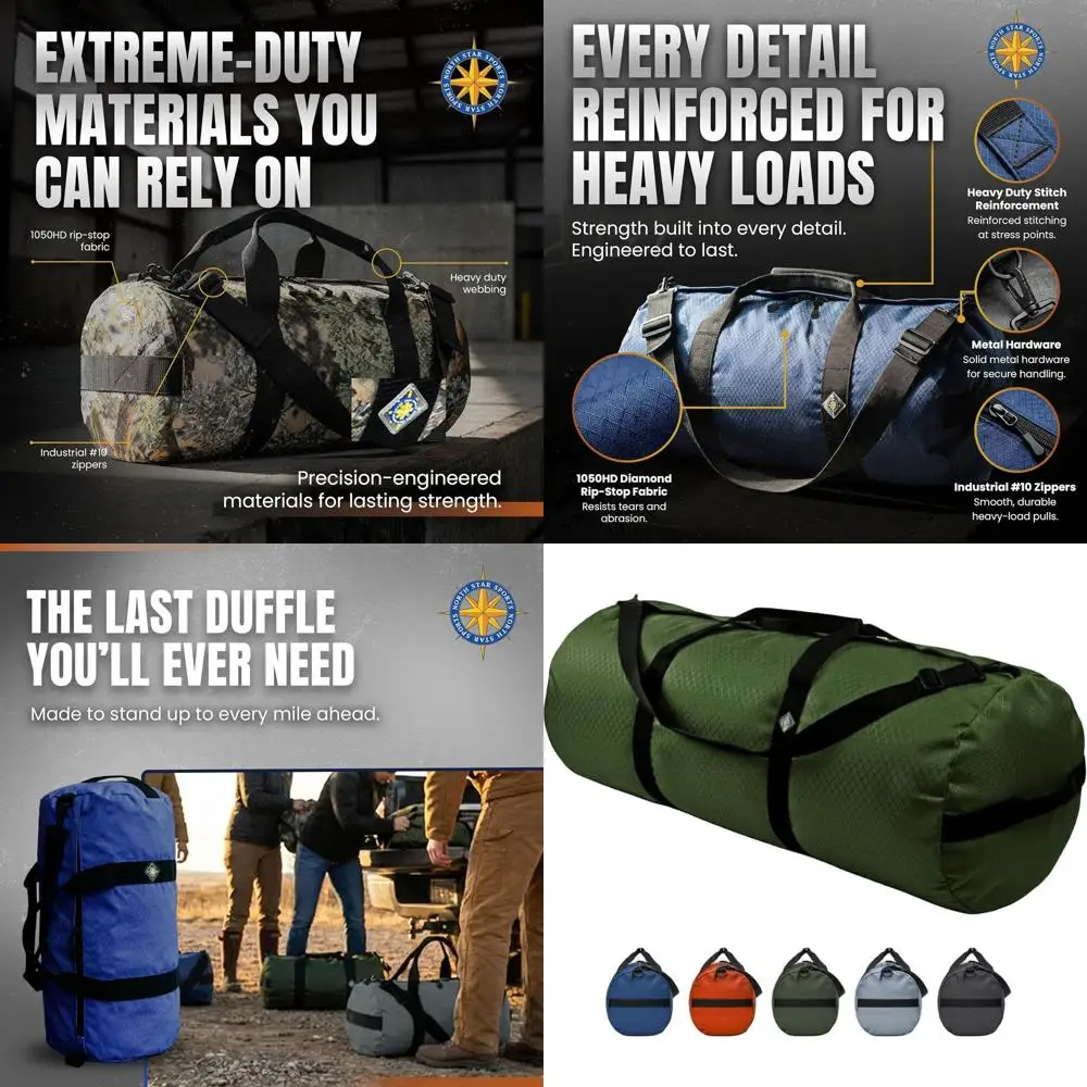 

Extra-Durable XL Ripstop Sports Duffle Bag, 175L Capacity, Weatherproof, Packable for Travel (18 x 42, Green)