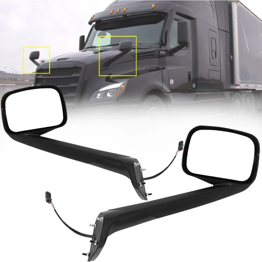 

Pair Black Hood Mirrors Fit for New Freightliner Cascadia 20182022 Hood Mirrors Assembly without Heater Driver Passenger Side