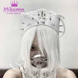 Cyberpunk Gothic Cross Rivet Transparent Tube Chic Design White Hats Nurse Cosplay Cap Halloween Party Accessory Women Girls