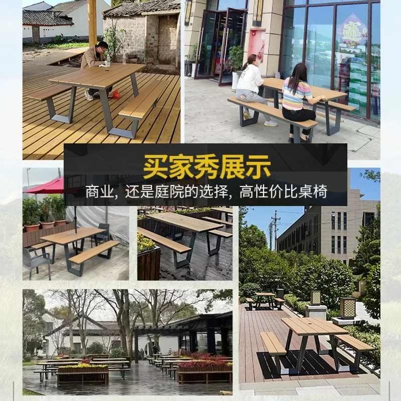 Outdoor one-piece table and chair combination aluminum park chair garden courtyard seat scenic spot bench image 5