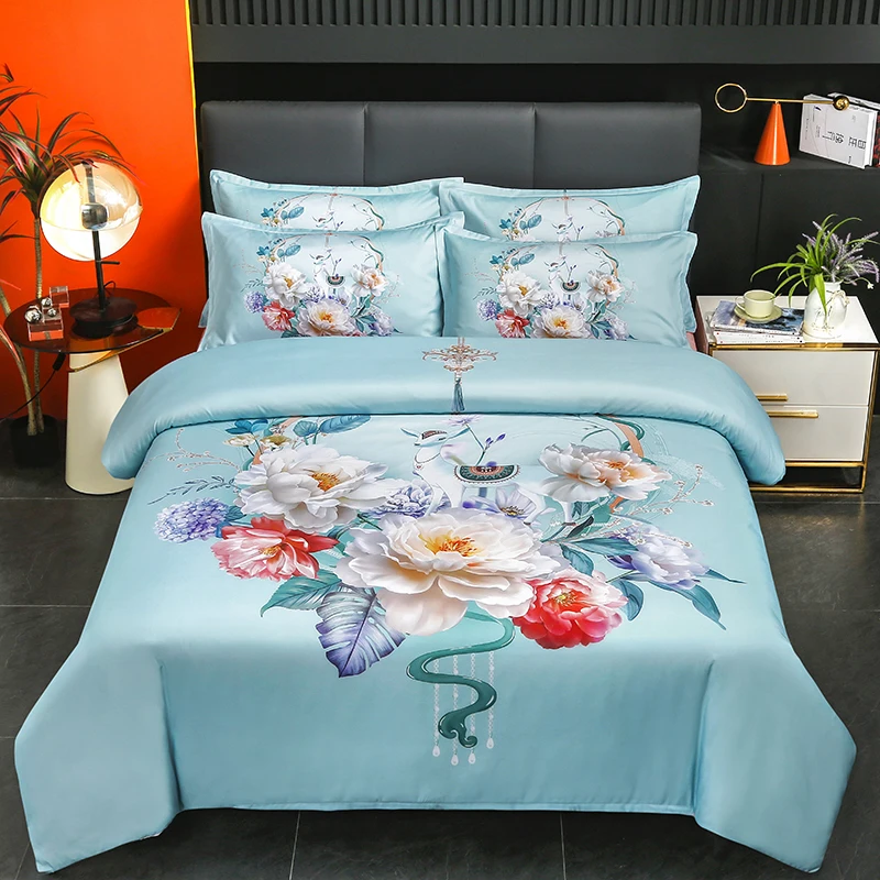 Luxury Floral Patterns Duvet Cover Set Modern Home Bedroom Decor Soft Skin-friendly Silky Zipper Quilt Cover with 2 Pillowcases