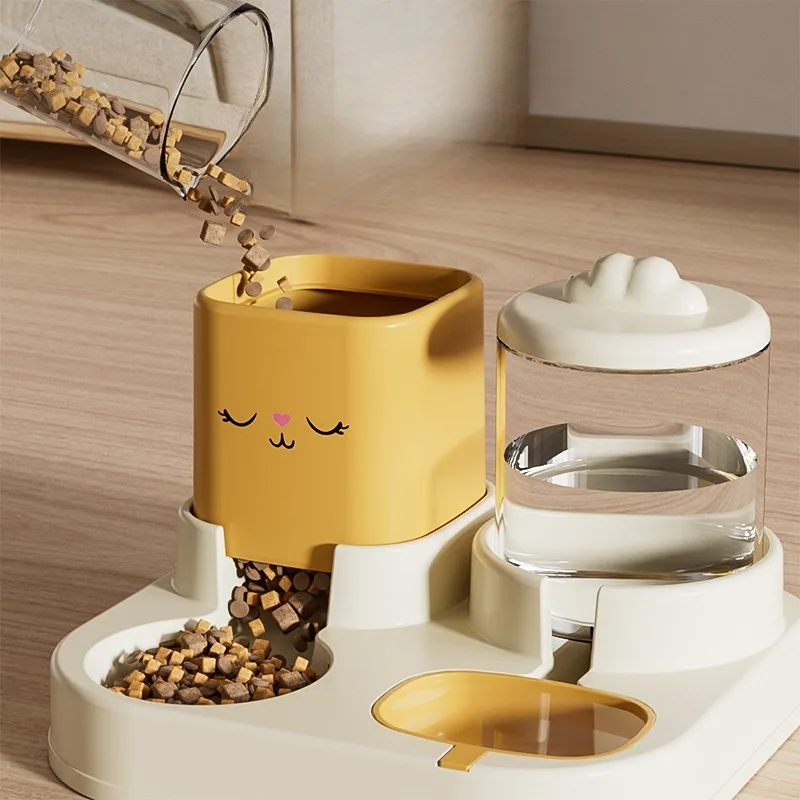 Large Capacity Cat Food Bowl with Water Dispenser Kitty Puppy Automatic Feeder Dog Drinking Water Feeding Container Pet Supplies