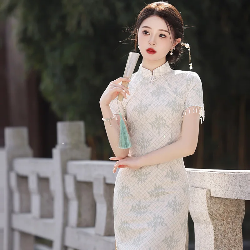 Fashion Modern Improve Cheongsam Women Lace Patchwork Young Girl Sweet Slim Elegant Chinese Tradition Dress Retro China Qipao