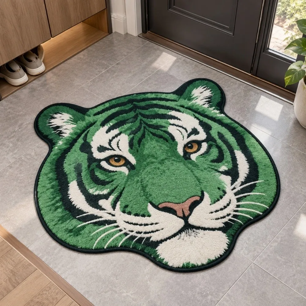 Creative Non Slip Tiger Head Rug Irregular Absorbent Novelty Doormat Durable Wear-resistant Bedroom Floor Mat Living Room