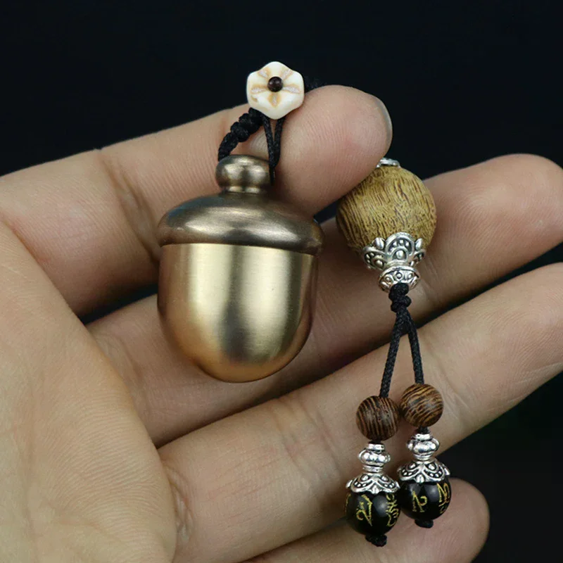 Brass Acorn Small Medicine Bottle Outdoor Moisture-proof Portable Waterproof Warehouse First Aid Pill Box Sealed Jar 1PC