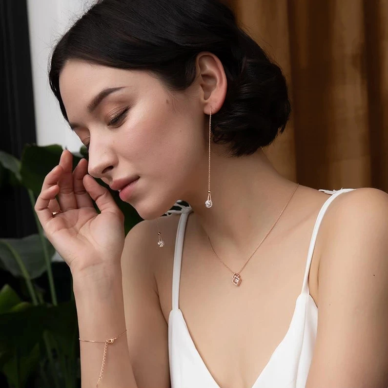 Long Drop Ear Line Hanging Earrings For Women Rose Gold Color Zirconia Crystal Threader Earing Ear Piercing Accessories Jewelry