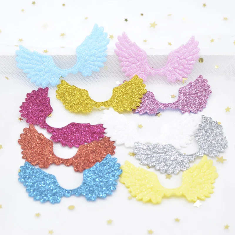 20Pcs 65*36mm Glitter Powders Single Side Angel Wing Appliques Cupid Wing Fairy Wing for DIY Crafts Bow Decor Supplies
