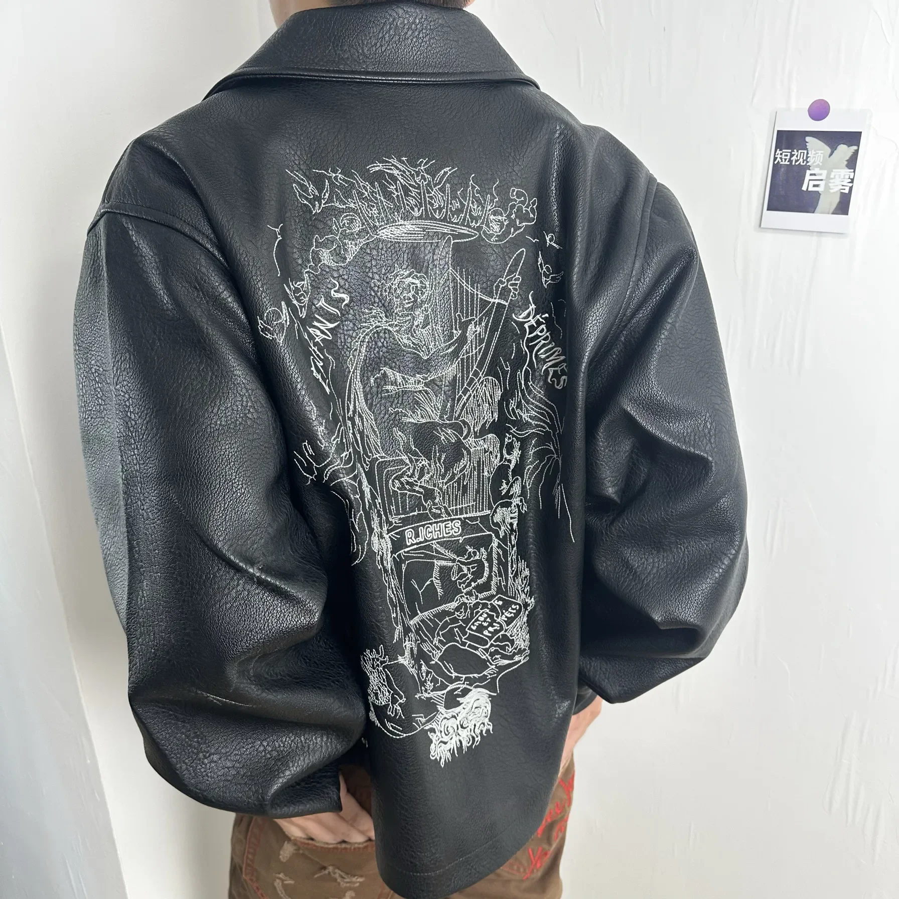 ER/D 25ss custom-dyed lambskin embroidered short wide leather jacket