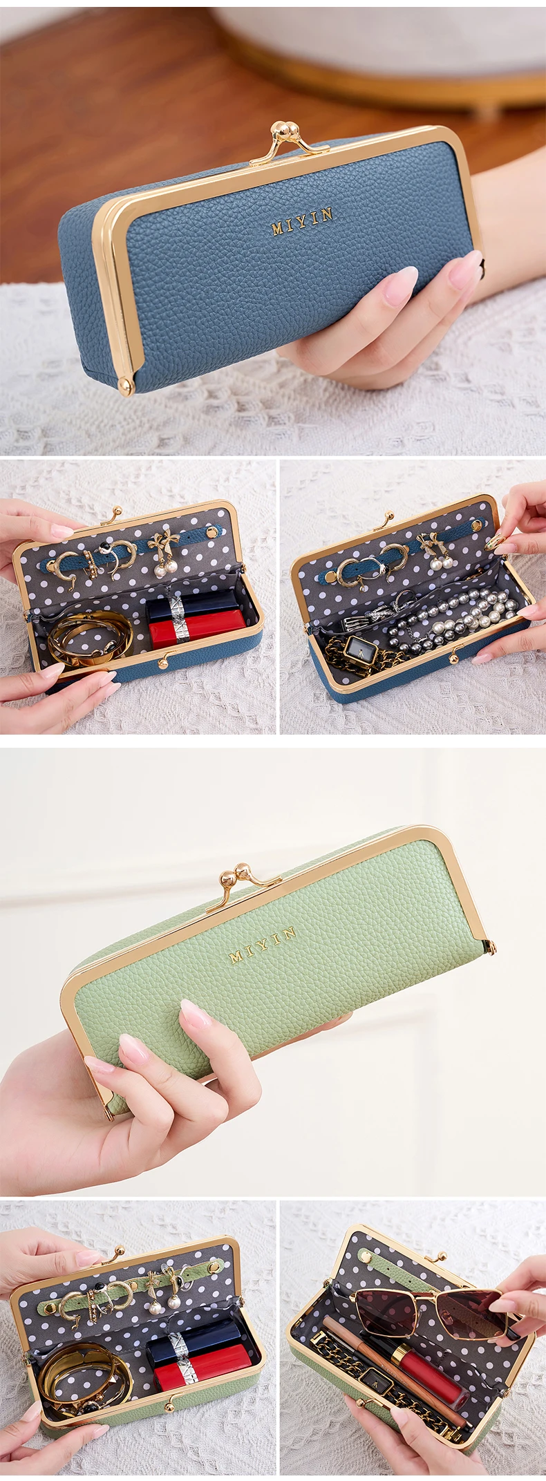 Retro-Schmuckkästchen für Damen, tragbare Aufbewahrungstasche für Brillen, modische Aufbewahrungstasche für Schmuck, Lippenstift und Uhren, multifunktionale Geldbörse. – Detail 6