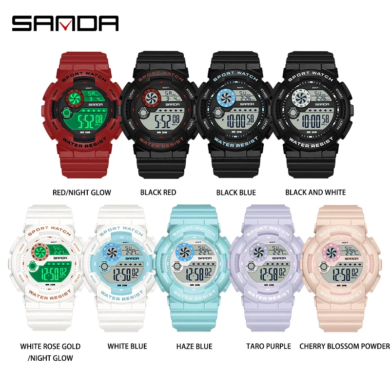 2024 SANDA 6114 Fashion Simple Ladies Sport Watches Women Wristwatches Alarm Clock  Resistant Waterproof Digital Watch For Girl