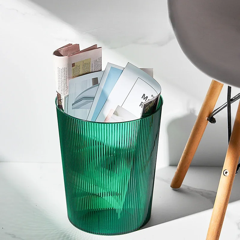 Sleek Transparent Trash Can Large Capacity Modern Office Kitchen Recycling Bin Light Luxury Plastic Design