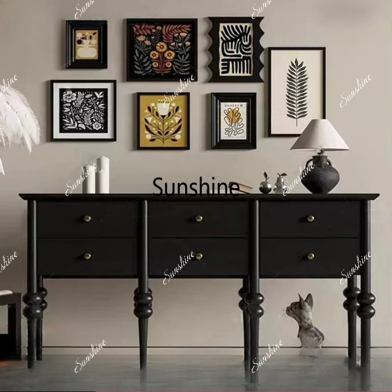 French retro solid wood porch cabinet, post-modern simple living room decoration cabinet