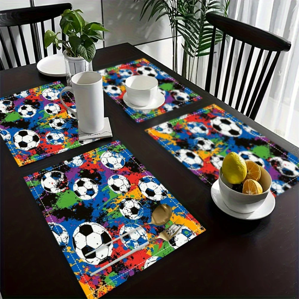 Graffiti Soccer Ball Printed Placemats Heat Resistant Sports Theme Dining Indoor Party Casual Daily Family Dinners Table Decor