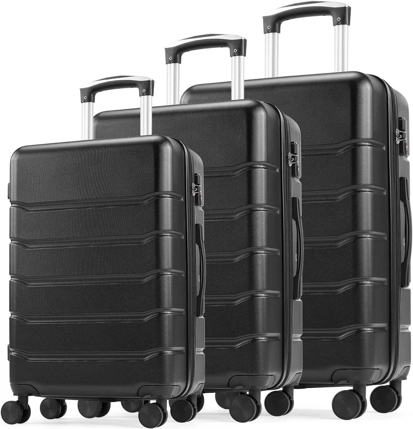 Hardside bagagem define com rodas Spinner, mala expansível, Tsa Lock, Shell duro, leve, preto, 20 ", 24", 28"