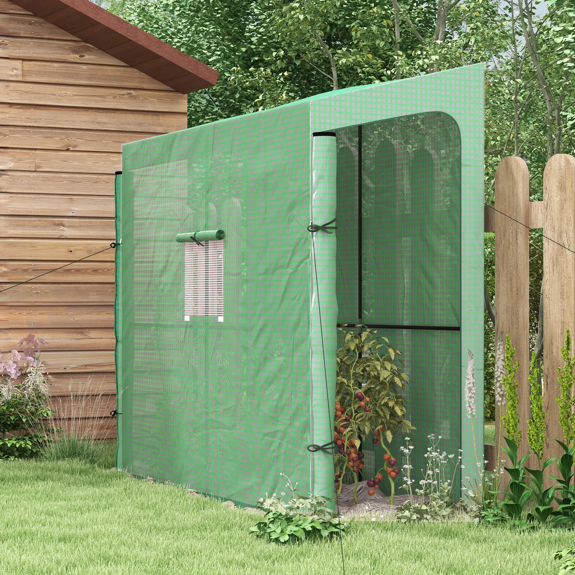 Serre adossée, portes enroulables, résistante, 200x80x200cm, Vert