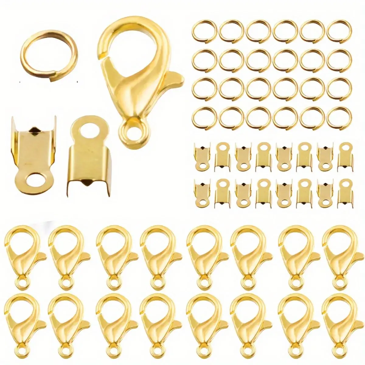 100pcs Gold Color Clasps Hooks Crimp & End Beads Jump Rings&Split Rings  for Jewelry Making Essentials Kit Bracelet Neckalce DIY