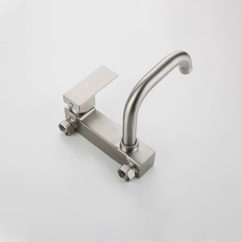 Kitchen Faucet Wall-Mount Bathroom Sink Tap Dual Holes Hot and Cold Mixer Balcony Washing Mop Basin Bibcock Universal Swivel Tap