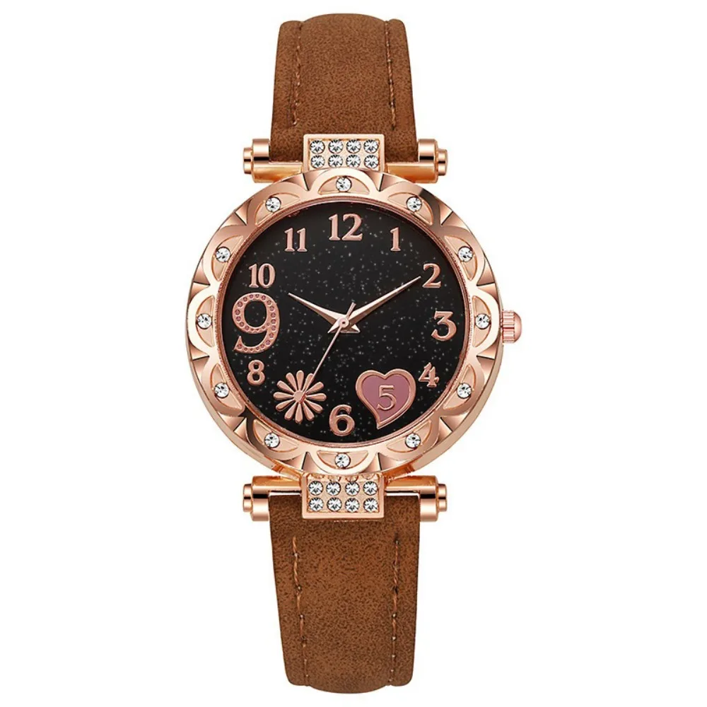 

Часы в подарок, женские часы с кожаным ремешком, кварцевые часы со стразами, свежий дизайн, наручные часы, модные аксессуары