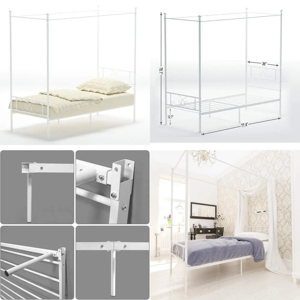 

Белый металлический каркас кровати с двумя балдахинами и изголовьем, изножьем и пружинным основанием без коробки для детей и взрослых