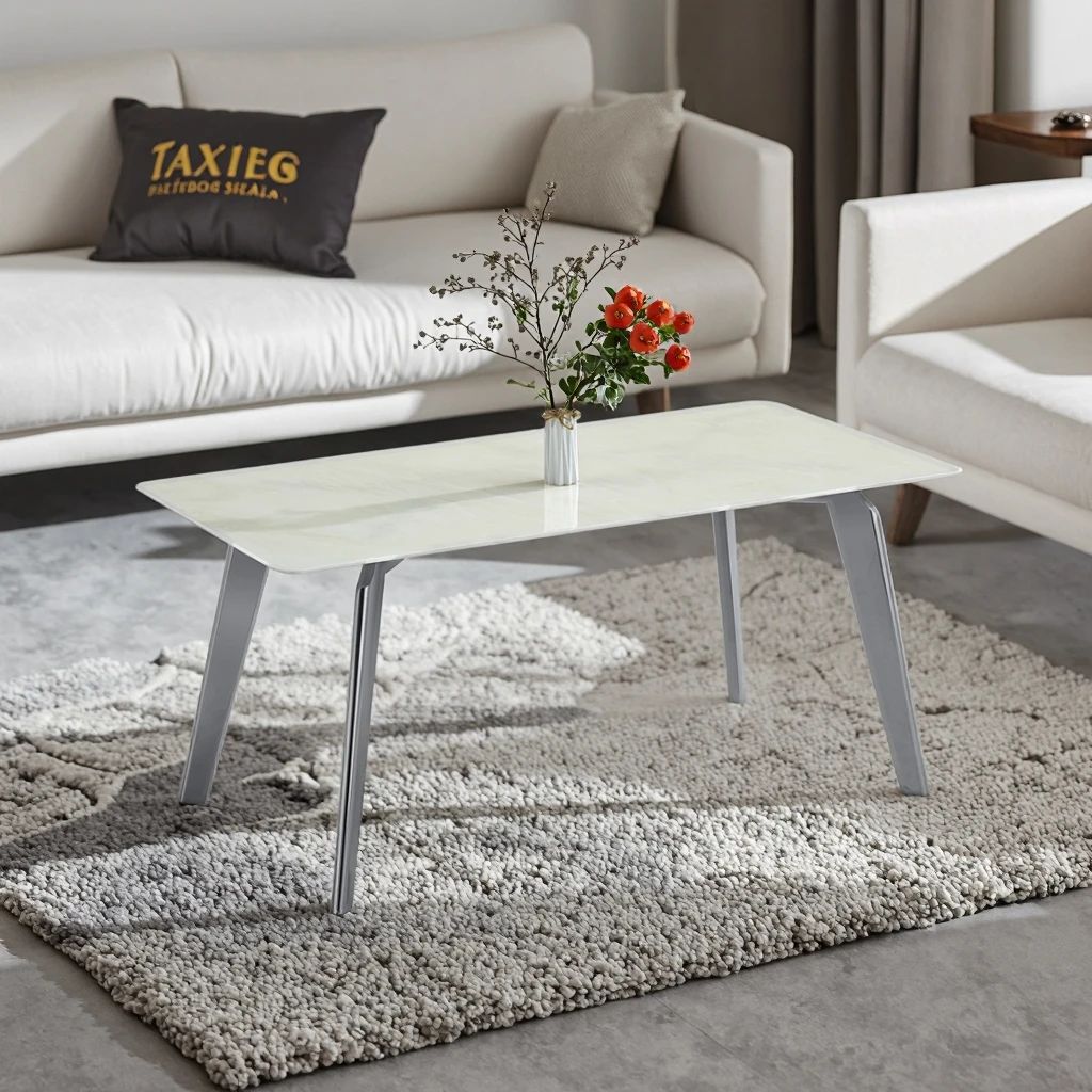 # Italian Sintered Stone Slab Square Minimalist Modern Luxury White 4-Seater Dining Table Set With Metal Legs For Home Use