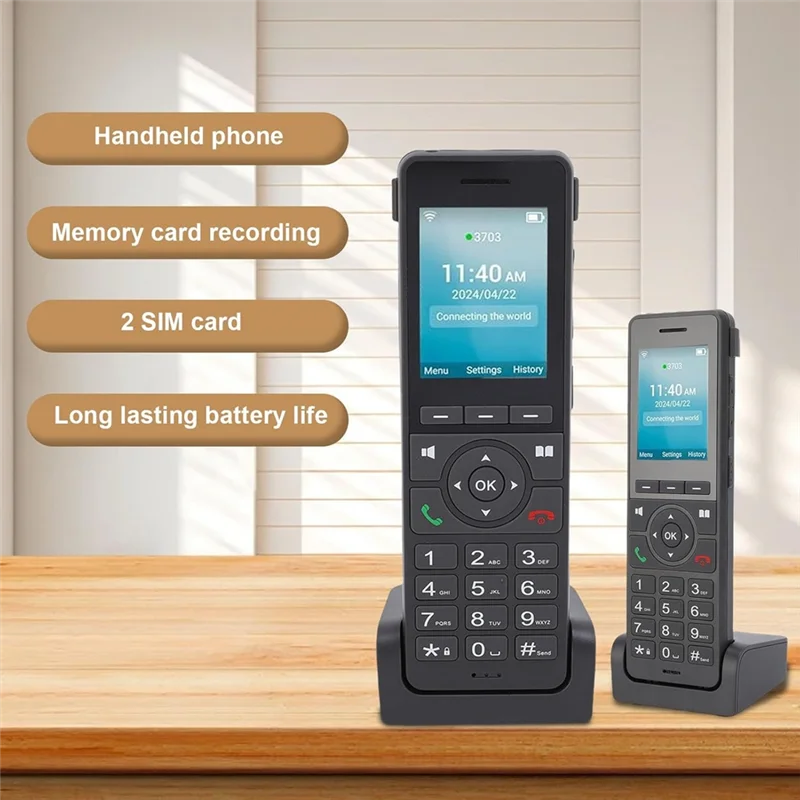 Telefone sem fio de rede com tela colorida 2.4, telefone de mesa Voip Dual SIM com Wifi BT para comunicação de escritório doméstico