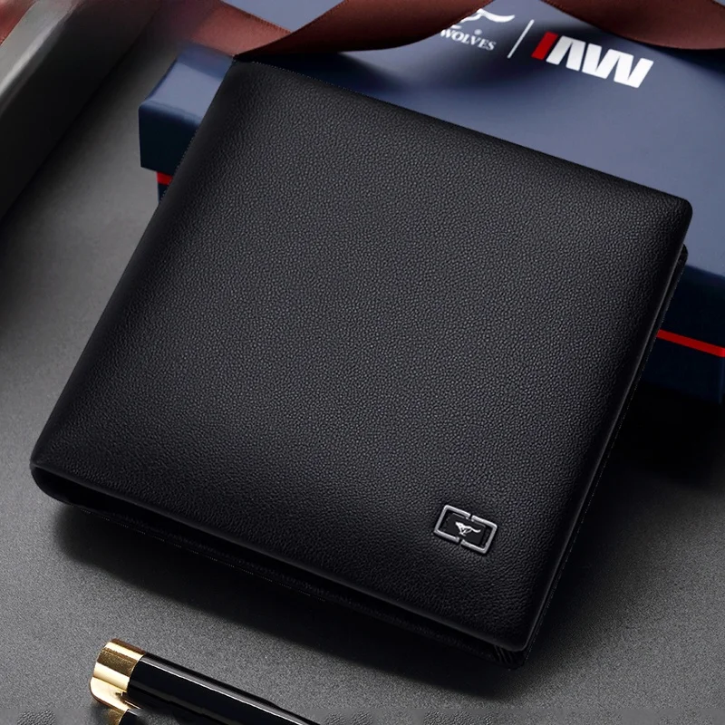 

Мужской кошелек Septwolves из натуральной кожи, молодежный, складной дизайн, полиэстер, однотонный, горизонтальный.