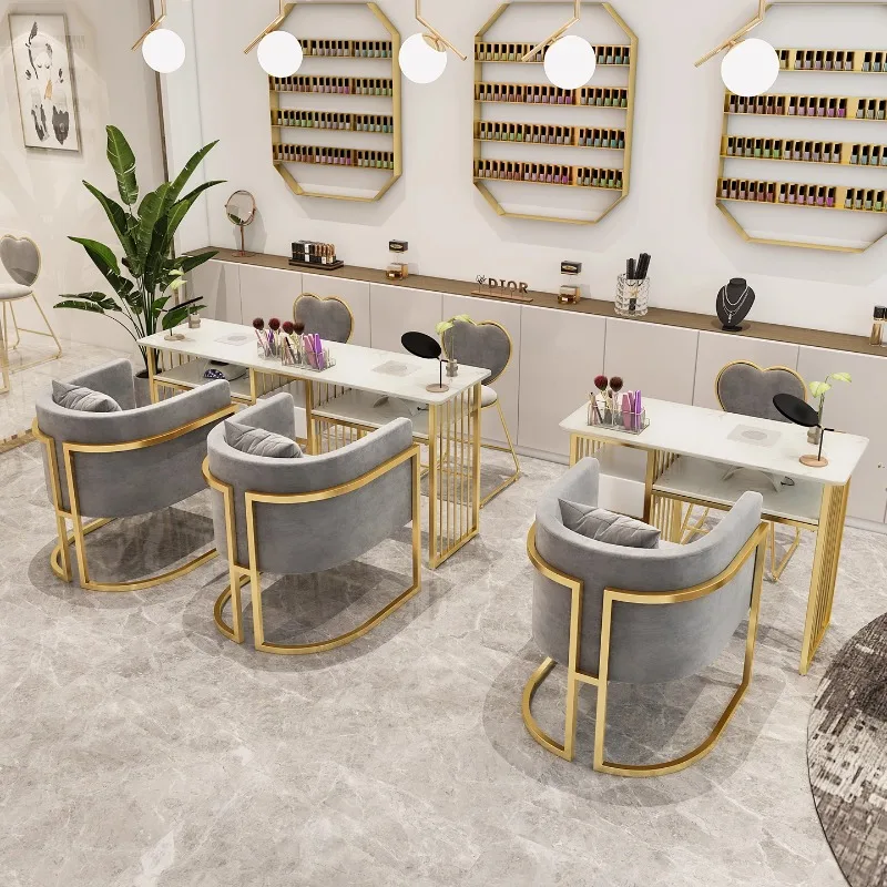 

White Mesas Para Manicure Furniture Salon Gold Professionals Nail Tables Vacuum Art Equipment Cleaner Nail Table Station