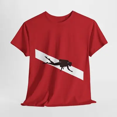 تي شيرت برسومات غواص للجنسين باللون الأحمر كاجوال 100% قطن تي شيرت مع علم غوص غواص تصميم أنيق حضري للشباب العصري