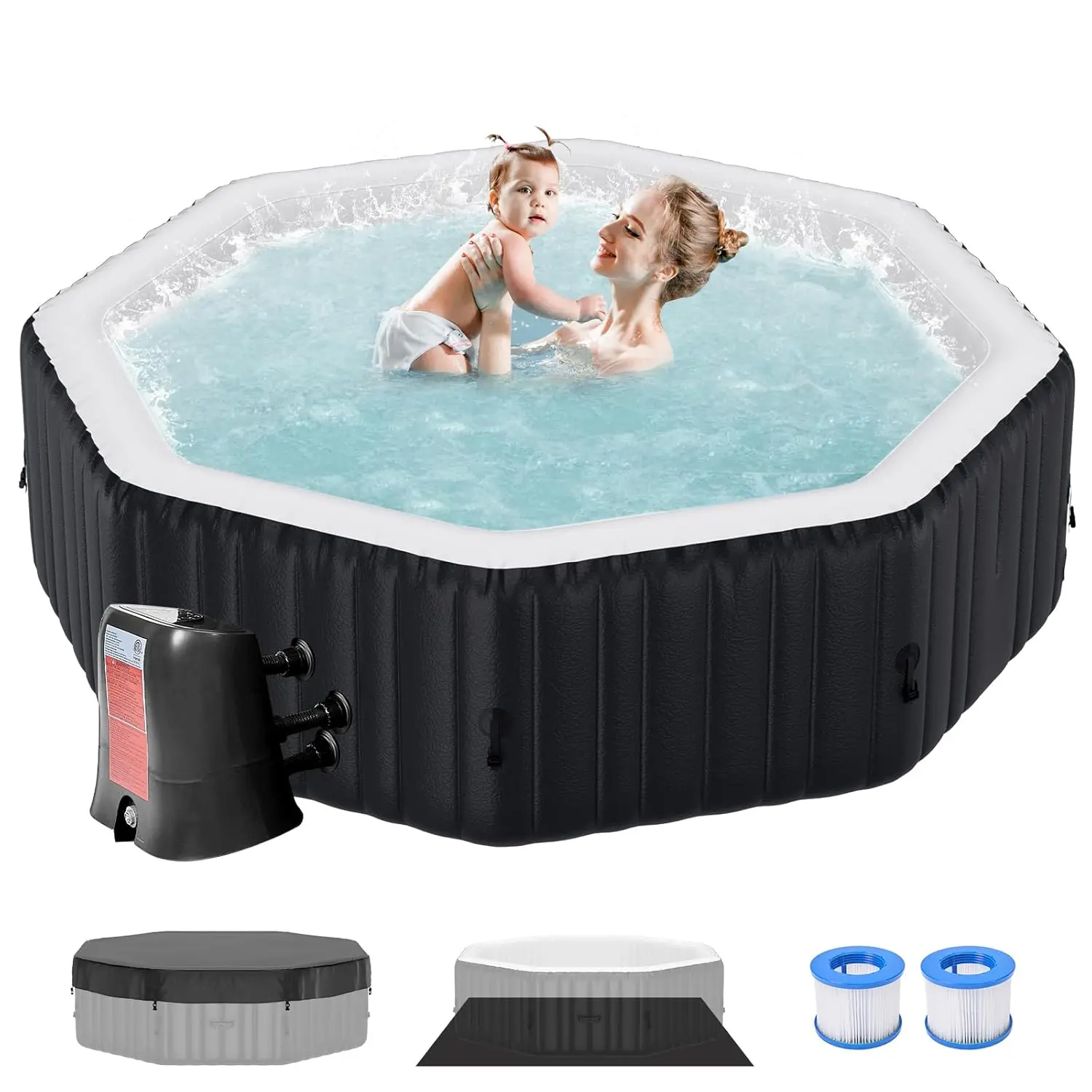 Jacuzzi Inflable, Jacuzzi Portátil Grande para 4-6 Personas, Spa Exterior de PVC a Prueba de Fugas con 130 Válvulas de Aire, Personalizable