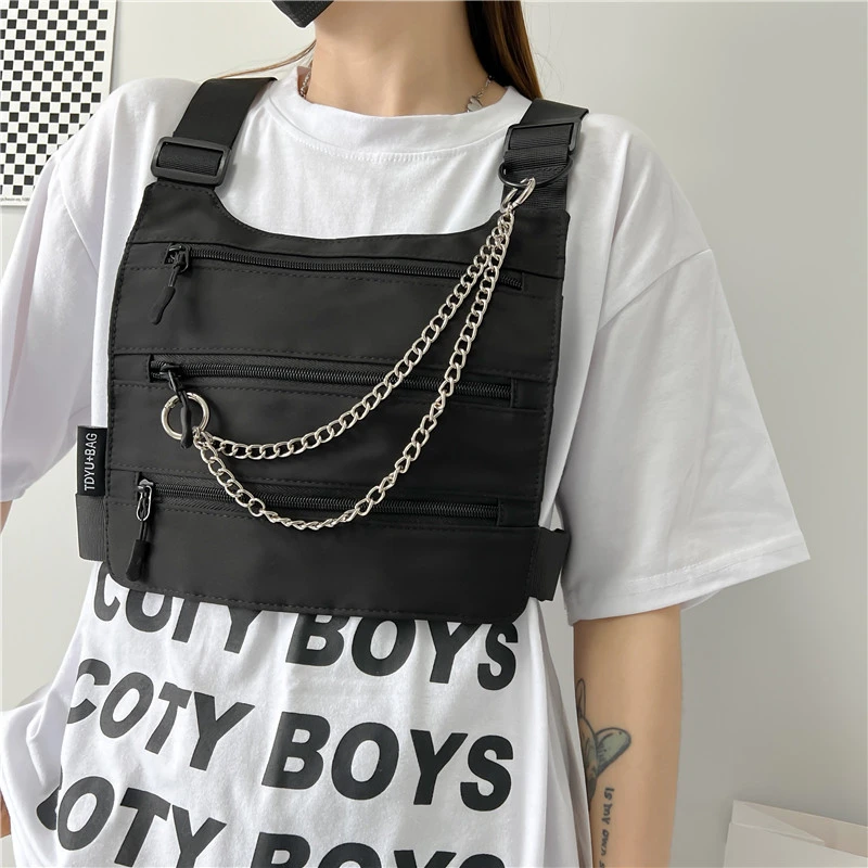 Bolsa de Peito Unissex Estilo Hip-Hop Streetwear, Bolsa de Nylon de Alta Qualidade com Múltiplos Bolsos, Colete Tático Multifuncional, Mochila.