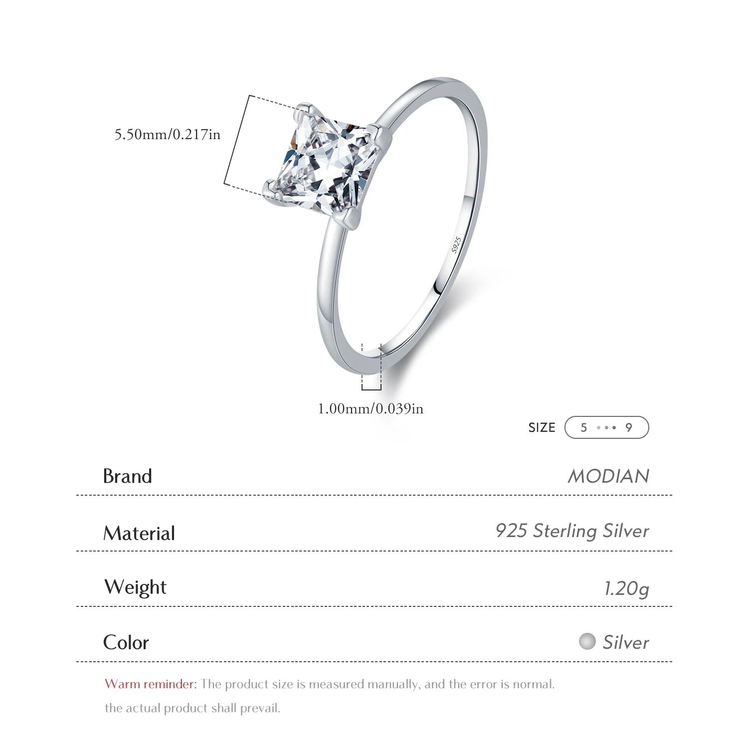 MODIAN 925 Sterling Silver Sparkling Princess Cut Clear Cubic Zirconia Rings For Women Wedding Engagement Band Fine Jewelry