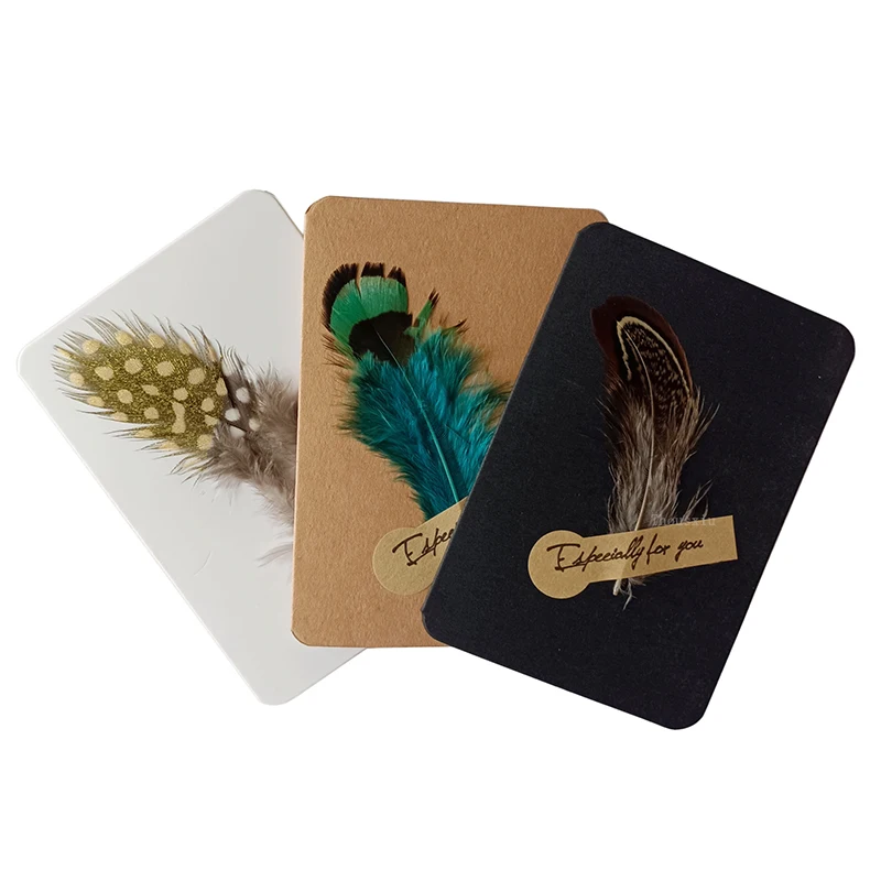 1Pcs Feather Blank Greeting Card 7x10cm Foldable Invitations for Wedding Guest Business Party DIY Paper Especially for You Card